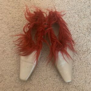 Fur trim leather flats